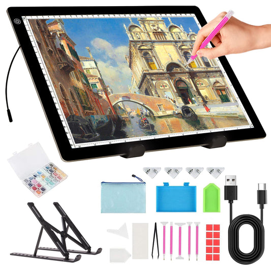 A4 Light Board for Diamond Painting - Tracing Light Box with Stand, Stepless Dimmable 3 Levels Brightness Light Pad, Ultra-Thin LED Light Pad for Weeding Vinyl, Drawing, Diamond Painting