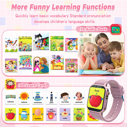 Kids Smart Watches Girls Gift Age 3-12, Kids Watch with 32 Games HD Touchscreen Camera Video Music Audiobook Pedometer Flashlight 12/24 hr Educational Toys Birthday Gift for Girls Ages 5 6 7 8 9 10