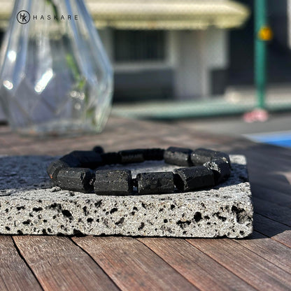 HASKARE Natural Stone Tourmaline Crystal Bracelets for Men, Protection Crystals Raw Black Tourmaline Beads Bracelet, Mens Energy Healing Bracelets for Anxiety, Handmade Bracelet Gifts for Men