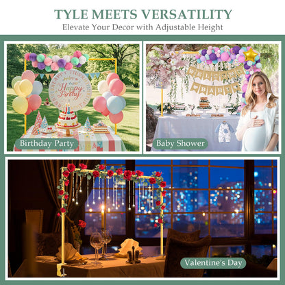 WellSign Over The Table Rod Stand with Clamps 31"-110" Length 31"-64" Height Adjustable Metal Table Hanging Decor Rod with Storage Bag for Gender Reveal Ceremony Party, Gold Table Balloon Arch Stand