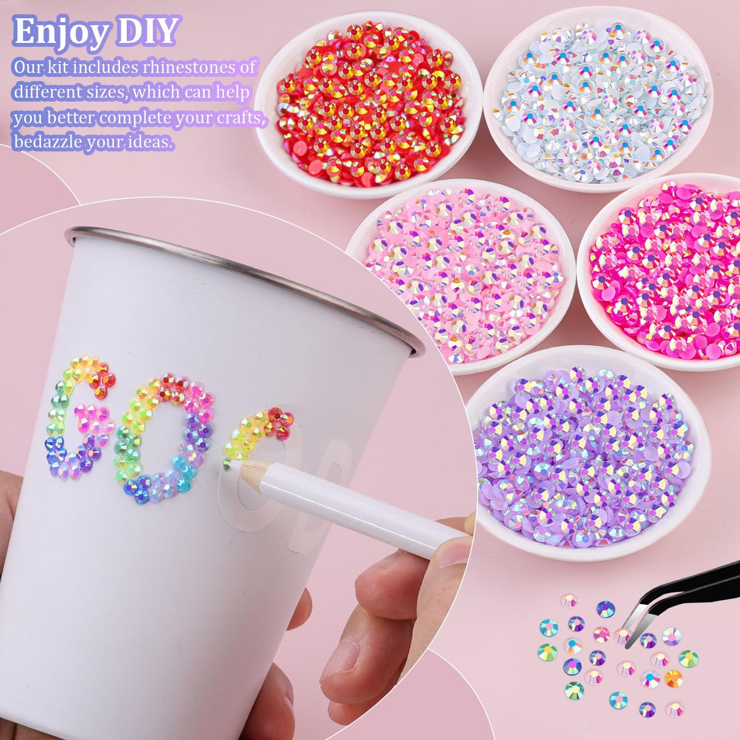 34000Pcs Resin Jelly Rhinestones for Bedazzling, Multicolor 3mm Flatback Gems for Diamond Art, Bedazzler Kit with 3Pcs 10ml B7000 Jewelry Glue for Bedazzle Thing Crafting Book Nail Art