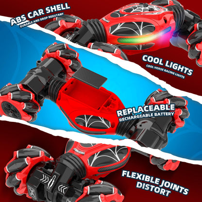 XUERENTECH Spider RC Cars Toys with Body Tires Lights, 2.4GHz Gesture Hand Control Car One-Button Deformation, Fast 360°Rotation Toys Birthday Gifts for 7 8 9 10 Year Old Boys Age 6-12