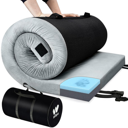 Willpo CertiPUR-US Memory Foam Camping Mattress - Dual Interchangeable Washable Covers Included, Lightweight Portable Sleeping Pad with Travel Bag for Tents, Guest Beds, Home - Gray, Single