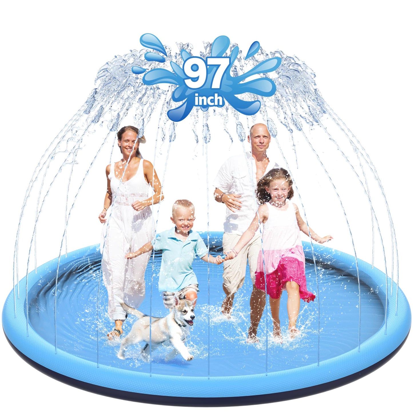 CACSPS 97" Non-Slip Splash Pad for Kids and Dog, Thicken Sprinkler Pool Summer Outdoor Water Toys, Extra Large Backyard Wading Pool for Children Boys & Girls or Pet Dog (Blue)