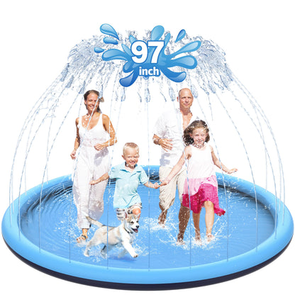 CACSPS 97" Non-Slip Splash Pad for Kids and Dog, Thicken Sprinkler Pool Summer Outdoor Water Toys, Extra Large Backyard Wading Pool for Children Boys & Girls or Pet Dog (Blue)