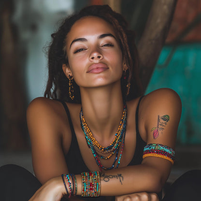 SPUNKYsoul Presents Zura Cuff Bracelet for Women Collection - Adjustable, Stylish Boho Inspired Beaded Bracelets, Trendy Stackable Bead, Ideal for Everyday Wear & Special Occasions (Teal, Red, Cube)