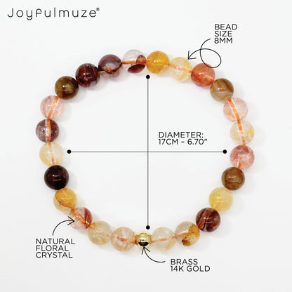 Joyfulmuze Natural Floral Crystal, Pink Yellow Orange Summer and Fall Stretch Bracelet, Handmade Gift for Women and Men, Round Beads 8mm 7" wrist (Floral-Crystal)