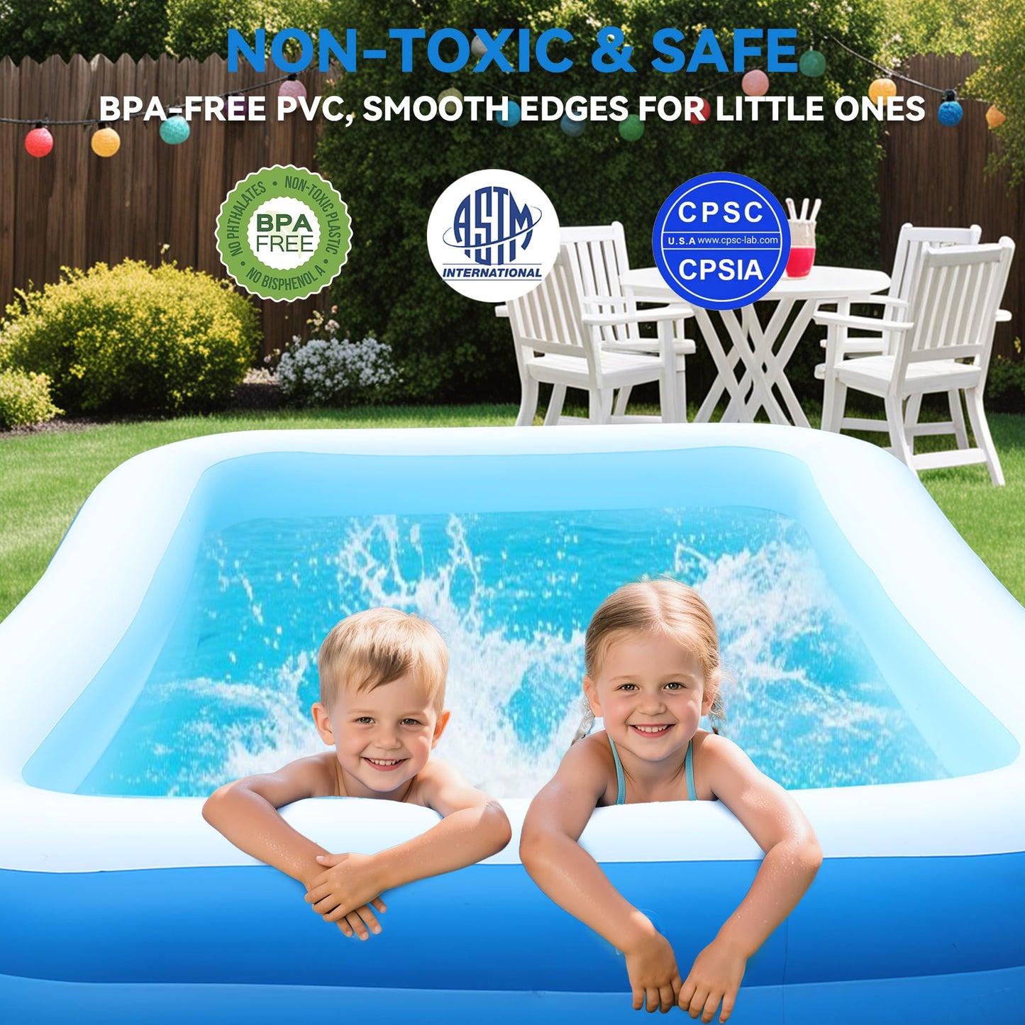 Large Inflatable Pool for Kids and Adults,10ft x 6ft Oversized Thickened Blow Up Pool for Kid and Adult, Durable Swimming Pool for Backyard, Outdoor, Garden, Summer Water Party (120"x70"x22")