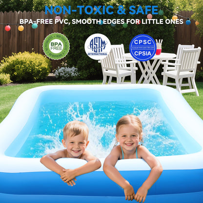 Large Inflatable Pool for Kids and Adults,10ft x 6ft Oversized Thickened Blow Up Pool for Kid and Adult, Durable Swimming Pool for Backyard, Outdoor, Garden, Summer Water Party (120"x70"x22")