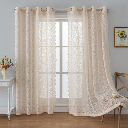 Anytime Beige Lace Sheer Curtain Panels for Living Room Elegant Window Treatment Sets Light Filtering Translucent Draperies for Office (2 Panels,W55 x L72inch)