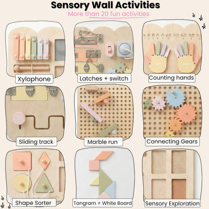 Nurtify 5 Panels, Wall Busy Board for Toddlers 2–7, 25-in-1 Montessori Wall Activity Board, Wooden Busy Board Wall Mounted, Sensory Wall Panel for Kids, Toddler wall Activity, Large Modular System