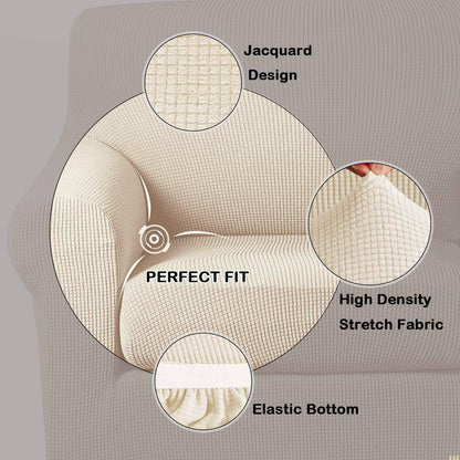 Turquoize 2 Piece Chair Covers for Living Room Armchair Cover Armchair Slipcovers with Arms Feature Thick Jacquard Fabric (Chair,Biscotti Beige)