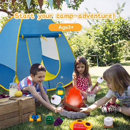 MITCIEN Kids Camping Play Tent with Toy Campfire / Marshmallow /Fruits Toys for Boys Girls Indoor Outdoor Pretend-Play Game