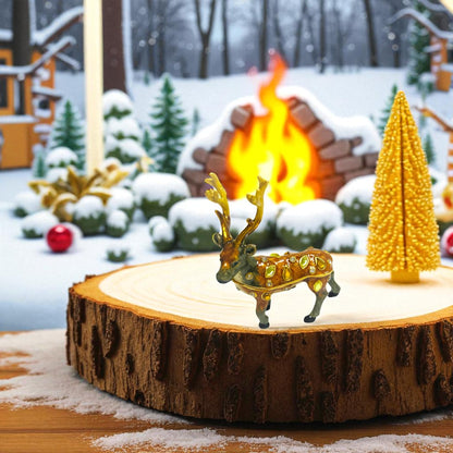 Cristiani Collezione Hand Crafted 14k Gold Plated Peweter Decorative Reindeer Figurine with Crystal Accents, Holiday Home Decor, ideal for Small Jewelry, Kids First Tooth