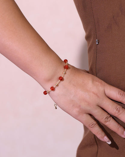 Xfoxstal 14K Gold Plated Chain Bracelets for Women Crystals and Stones Beaded Bracelets Jewelry Adjustable (Red Agate)