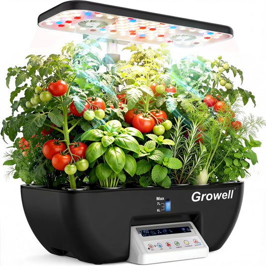 Growell Hydroponics Growing System Kit, 17 Pods Indoor Herb Garden with 2 Fans Circulation, Grow Light, Smart Water Cycle, Auto Timer, 10L Water Tank,Perfect Indoor Gardening System Gifts(Black/White)
