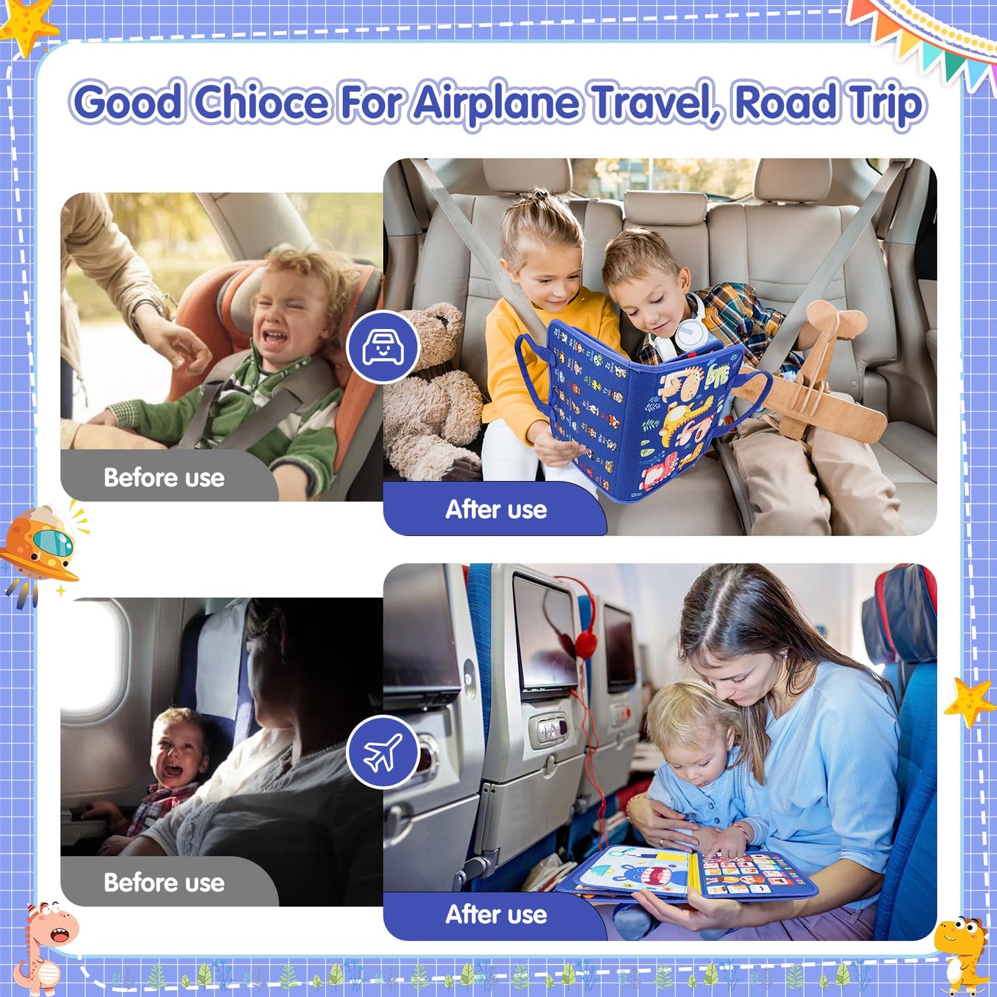 Goobaetoy Montessori Busy Board Boy, Toddler Toys for 3-6 Years Old Boy, Toddler Busy Book Educational Learning Sensory Activity Toys for Road Airplane Travel for Kids with Autism
