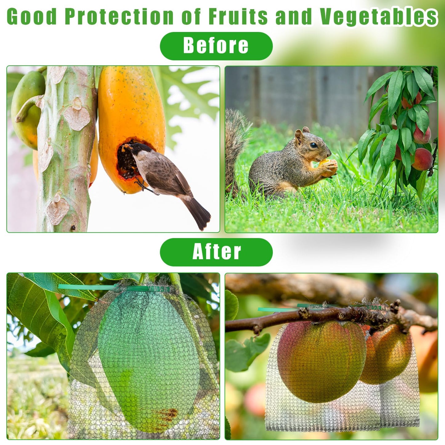 Cosblank 48 Pcs Fruit Protection Bags for Fruit Trees Stainless Steel Mesh Bags Bulk 6 x 8 Inch Reusable Barrier Bags with Ties for Plant Berries Vegetables or Plant Root Protection