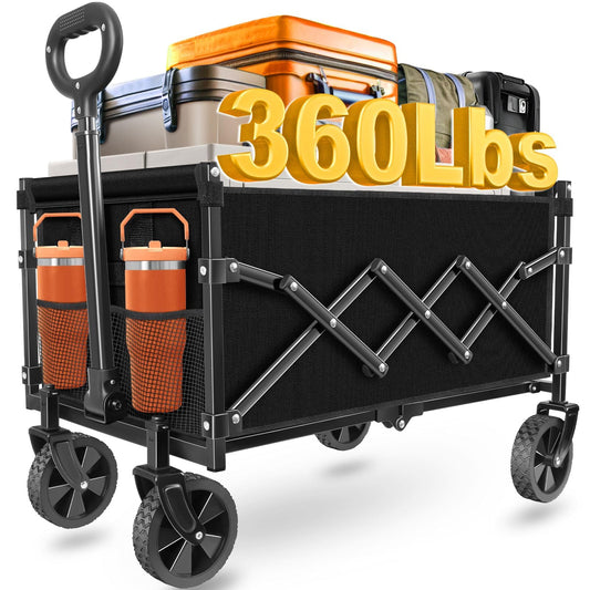 Wagons Carts Foldable, Collapsible Wagon Cart with Wheels - Beach Wagon Cart with Wheels for Sand Sports Camping Grocery