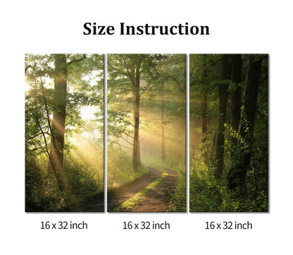 Forest Nature Wall Art Decor Sunshine Through Forest and Road Canvas Pictures Artwork 3 Panel Nuture Landscape Painting Prints for Home Living Dining Room Kitchen