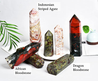 AMOYSTONE Bloodstone Obelisk Large Healing Crystal Wand Tower 6 Faceted Column Reiki Chakra Meditation Therapy Green Red 1.1-1.7 LBS