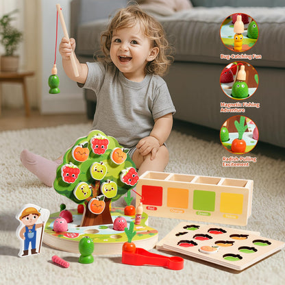 INIFEIDALA Montessori Toys for 2 3 4 Year Olds | Birthday Gifts for Boys & Girls, Wooden Educational Toddler Toys, Shape Sorting, Carrot Harvest & Magnetic Fishing Game – Fine Motor Skills Development