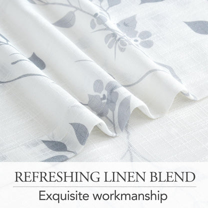 Beauoop Floral Linen Semi Sheer Curtains 84 Inches Long 2 Panels for Living Room Bedroom Grey Farmhouse Flower Patterned Light Filtering Textured Grommet Top Window Treatments Drapes, 50x84 2 Set