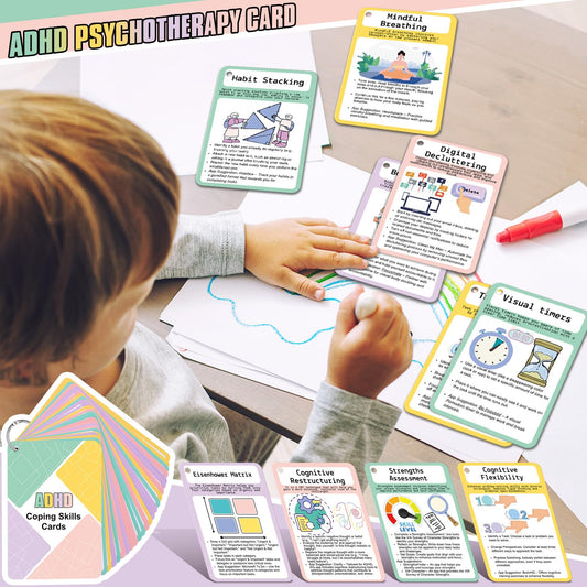 25 Pcs ADHD Coping Skills Cards Emotional Regulation Tool Time Management Therapy Stress Relief Calm Down Corner Supplies Focus Training ADHD Tools for Adults Teens