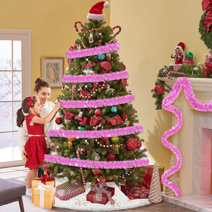 50 Feet Christmas Tinsel Garland, Metallic Twist Garland Wall Hanging Tinsel Garland Backdrop for Parade Floats, Carnival, Birthday, Wedding, New Year Party Decorations (Macaron Pink, 2in x 50ft)