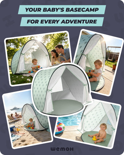 WEMOH Baby Beach Tent, 2026 Upgrade Pop Up UPF 50+ UV Protection Sun Shelter Canopy with Mosquito Net Portable Outdoor Shade Summer Essentials for Babies & Toddlers