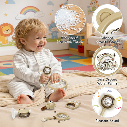 Baby Musical Toys for Toddlers 1-3: 6pcs Montessori Kids Musical Instruments Infant Baby Teething Toy with Rattle & Tambourine for Preschool Learning Birthday for Boys Girls