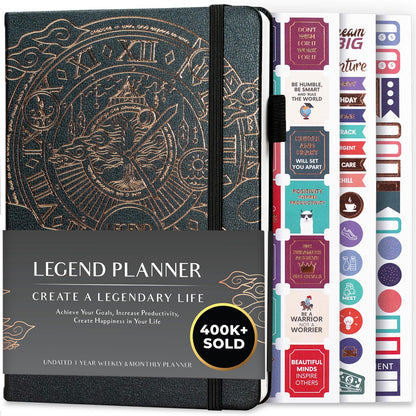 Legend Planner – Undated Weekly & Monthly Life Planner to Hit Your Goals & Live Happier, Organizer Notebook & Productivity Journal, A5 (Mystic Gray, Gold)