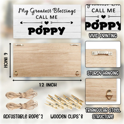 Hiuwevt Poppy Picture Frame Photo Hanging Display, Grandfather Gifts for Christmas from Grandkids Granddaughter Grandson, Best Grandpa Gifts Picture Board Photo Holder for Wall Decor