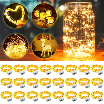 Aogist 24 Pack Fairy Lights 3 Modes 7ft 20 LED Waterproof,Battery Operated Silver Wire Firefly Starry Moon Mini String Lights for Mason Jars Christmas DIY Crafts Wedding Party Bedroom,Warm White