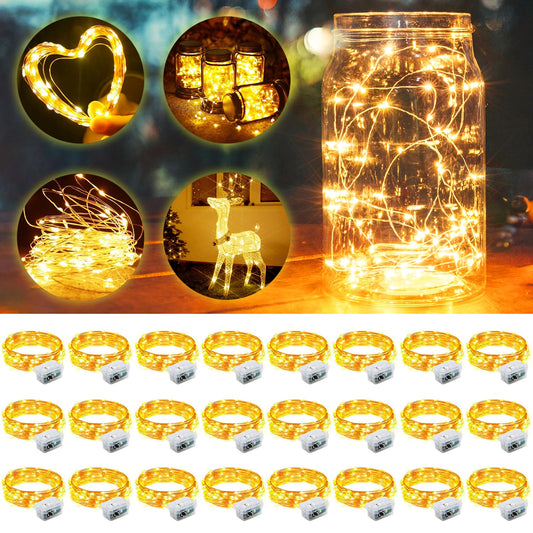 Aogist 24 Pack Fairy Lights 3 Modes 7ft 20 LED Waterproof,Battery Operated Silver Wire Firefly Starry Moon Mini String Lights for Mason Jars Christmas DIY Crafts Wedding Party Bedroom,Warm White