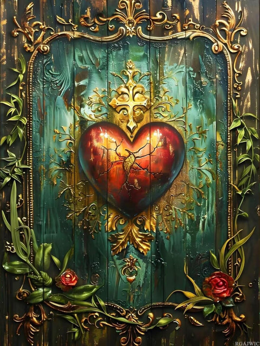 RGAJWIC 5D Religion Diamond Painting Kits for Adults Beginner Sacred Heart of Christ Vintage Full Drill Diamond Art Paint with Round Diamonds DIY Gem Painting Kit for Home Wall Decor 12x16 Inch