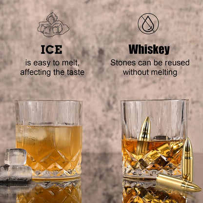 EooCoo Mens Gifts, Whiskey Stones Gift Set with 6 Pcs Stones and Box, Reusable Ice Cubes for Drinks, Cool Gadgets Bourbon Mens Gifts for Dad, Husband, Whiskey Lover