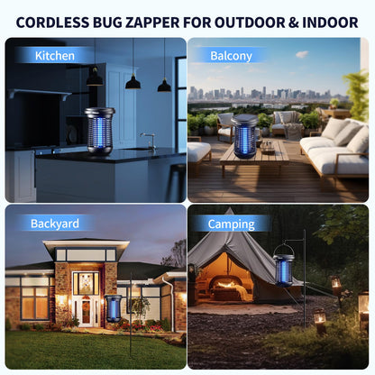 Solar Bug Zapper Outdoor, 2 in 1 Mosquito Zapper with LED Light, Rechargeable Cordless Fly Zapper with 2500mAh Battery, Auto On/Off Light Control, Electric Fly Traps for Patio,Backyard,Garden