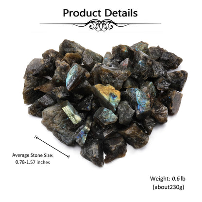 Top Plaza Bulk Labradorite Healing Crystals Rough Stones - Large 1" Natural Raw Stones Crystal for Reiki Healing, Wicca, Witchcraft, Tumbling, Cabbing, Fountain Rocks, Decoration, Polishing 0.5lb