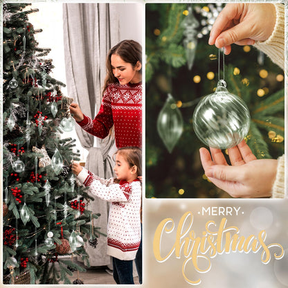 Thyle 25 Pcs Clear Glass Christmas Ornaments Glass Finial Teardrop Icicle Balls Hanging Decorative Crystal Ornaments for Christmas Tree Wreath Home Decoration Supplies, 6 Style