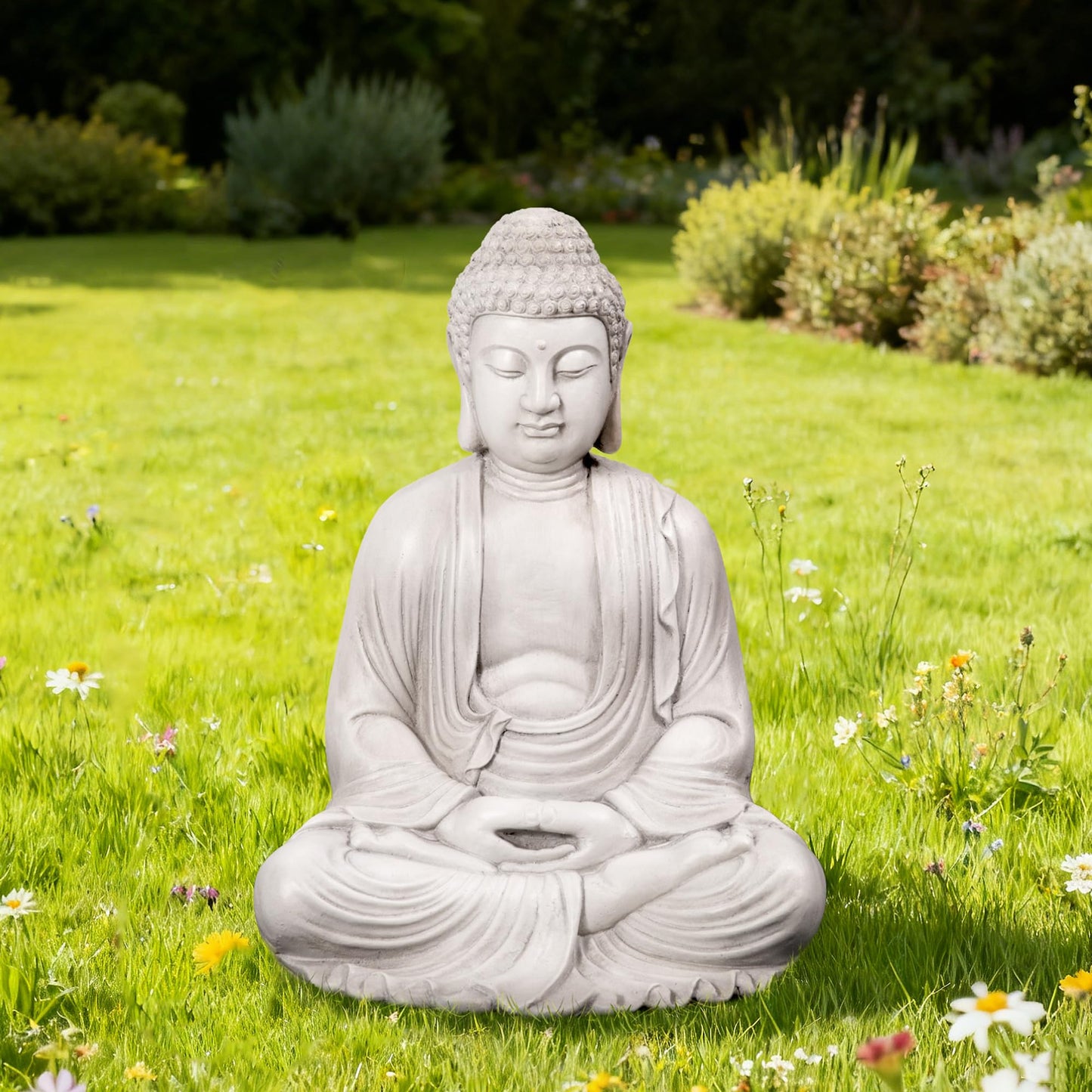 Glitzhome 22.75-inch Zen Meditation Buddha Garden Statue, Black Large Indoor and Outdoor Sculpture, Hand-Finished MGO & Fiberglass Decor for Home Patio Yard