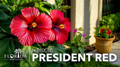 Hibiscus President Red | 3 Live Plants | Hibiscus Rosa-Sinensis | Vibrant Red Blooms | Tropical Garden Beauty | Eye-Catching Flowering Shrub