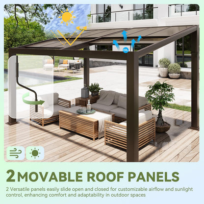 HOMMOW Gazebo 10’x13‘ with Adjustable Polycarbonate Roofs, All Aluminum Frame Permanent Pergola for Patio, Outdoor Freestanding Shelter, Dark Brown