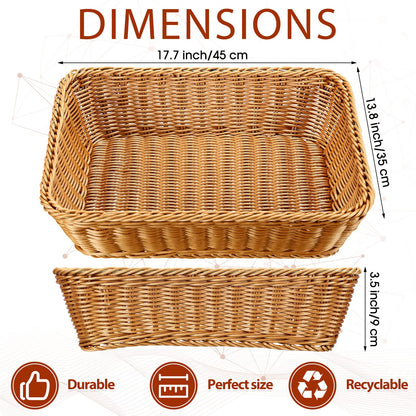 Irenare 6 Pack Wicker Bread Basket 17.7 Inch Woven Bread Serving Baskets for Gifts Poly Rattan Fruit Tabletop Food Trays for Display Vegetables Restaurant Kitchen Snacks