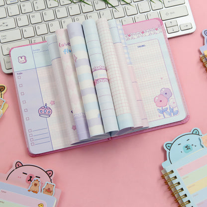 2 in 1 Plush Capybara Theme Stationery Gift Box Set,A6 Cute Pink Cartoon Animal Capybara Notebook Journal Memo Pads Notepad Soft Furry Diary with Pen Small Bag for Birthday Kids Girls Office School
