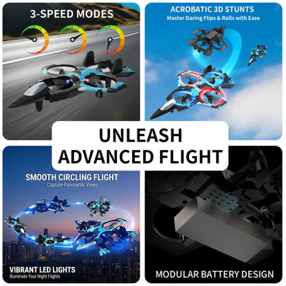 Hnvuxs Fighter Mini RC Airplane for Kids - Hand Launch Stunt Drone with Auto Hover, 3D Flips & Easy Joystick Control, 3 Speeds, Propeller Guards, Indoor Outdoor Toy Gift for Beginners