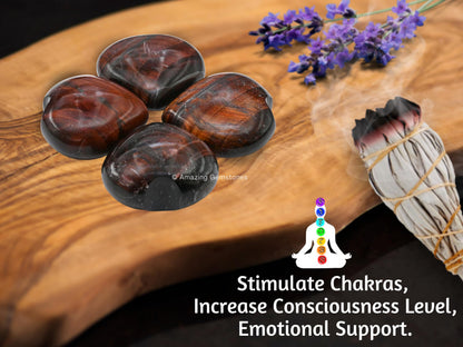 Amazing Gemstone Red Tiger Eye Crystal Heart Palm Stone - Pocket Massage Worry Stone for Natural Body Chakra Balancing, Reiki Healing and Crystal Grid