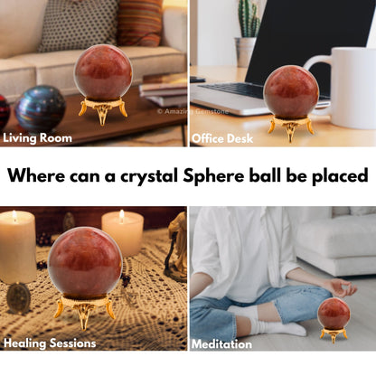 Amazing Gemstone Strawberry Quartz Crystal Ball with Stand - 2 Inches Crystal Sphere Meditation Balls for Witchcraft and Decorative Balls