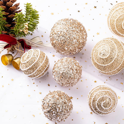 Champagne Gold Christmas Ball Ornaments, Christmas Ball Decorations Shatterproof Plastic Hanging Pearl Balls for Holiday Party(70mm/2.76", 12ct)