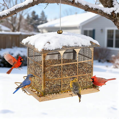 Large Bird Feeder, Heavy Duty Metal Bird Feeders for Outdoor Hanging, 9.5LB Seed Capacity Wild Birdfeeder for Outside Garden Decoration